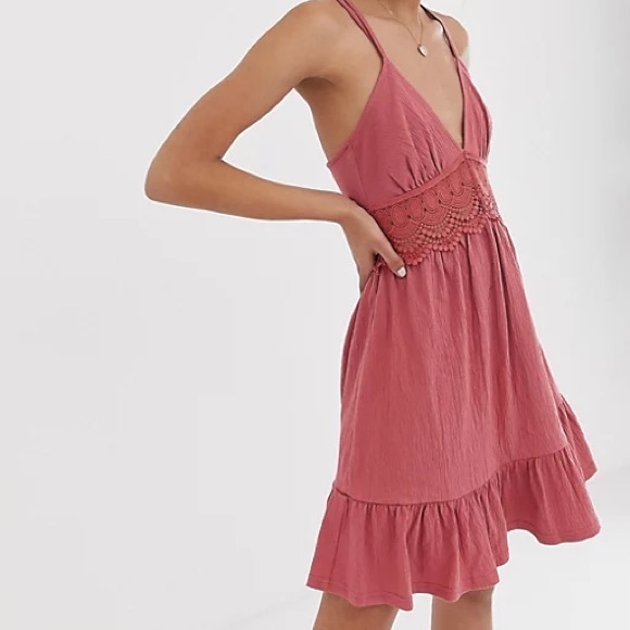 ASOS DESIGN textured mini skater sundress with crochet insert - Picture 2 of 3